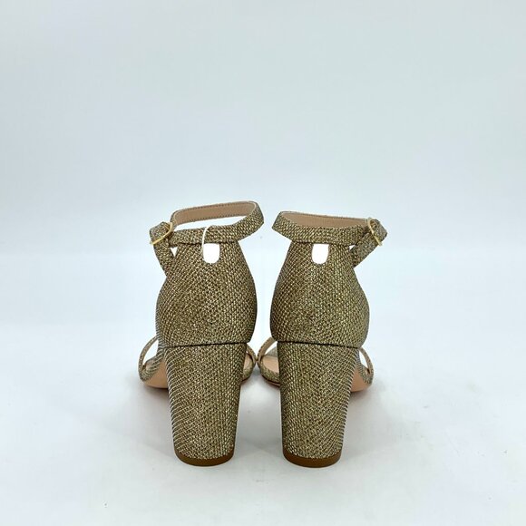 H15286 Stuart Weitzman Size 34 Gold Strap Chunky Heeled Sandals Slightly Worn - Picture 4 of 8
